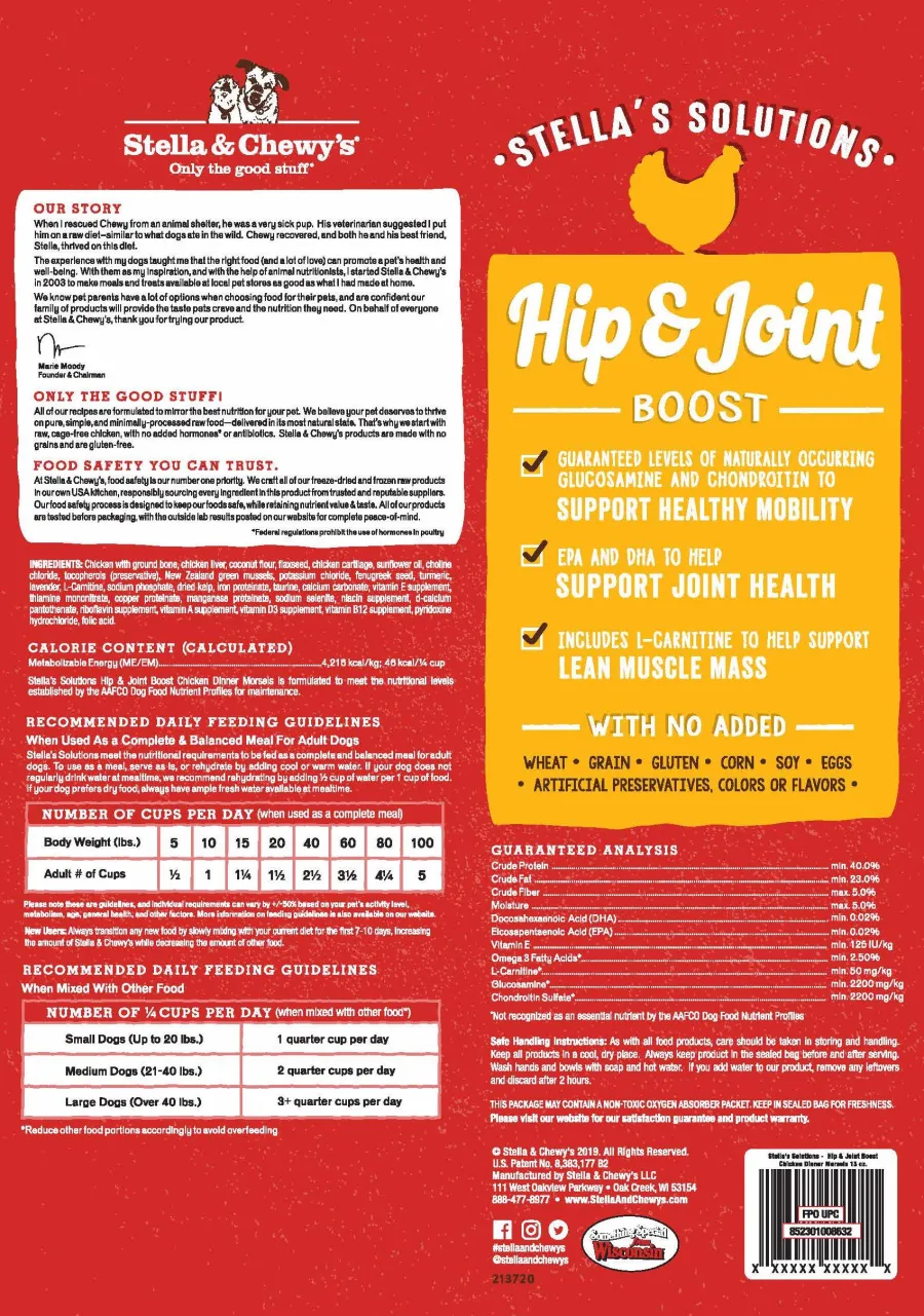 Discount Stella & Chewy's Stella's Solutions Hip & Joint Boost Cage-Free Chicken Dinner Morsels Freeze-Dried Dog Food, 13-oz