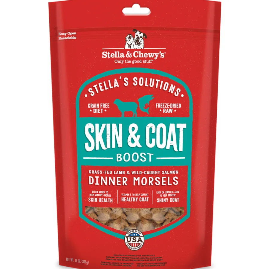 Best Sale Stella & Chewy's Stella's Solutions Skin & Coat Boost Grass-Fed Lamb & Wild-Caught Salmon Dinner Morsels Freeze-Dried Dog Food, 13-oz