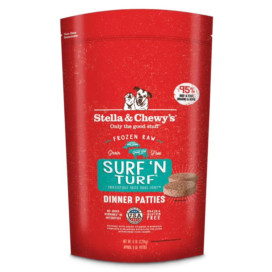 Fashion Stella & Chewy's Surf 'N Turf 8-oz Dinner Patties Grain-Free Raw Frozen Dog Food, 6-lb