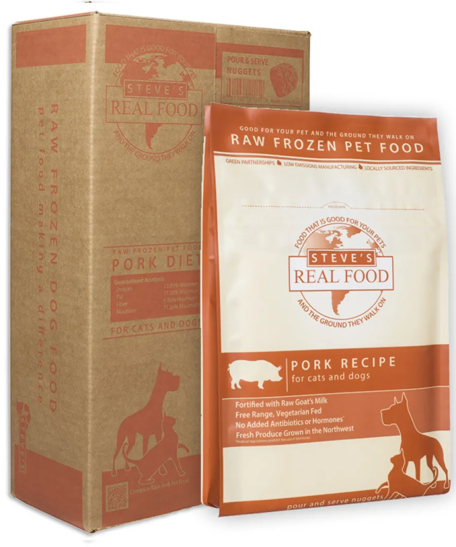Hot Steve's Real Food Pork Nuggets Raw Frozen Dog & Cat Food, 5-lb