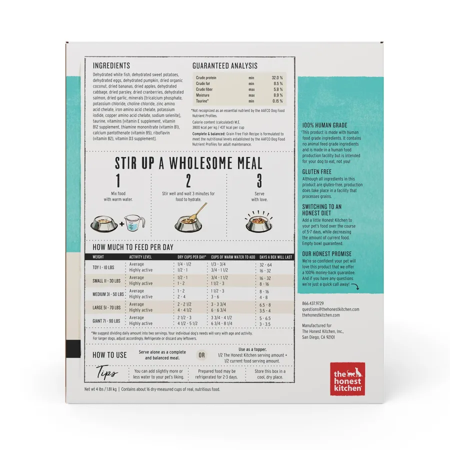 Best Sale The Honest Kitchen Fish Recipe Grain-Free Dehydrated Dog Food, 4-lb box