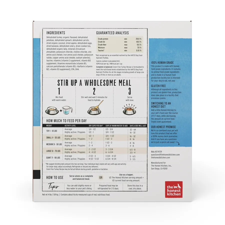 Online The Honest Kitchen Turkey Recipe Grain-Free Dehydrated Dog Food, 4-lb box