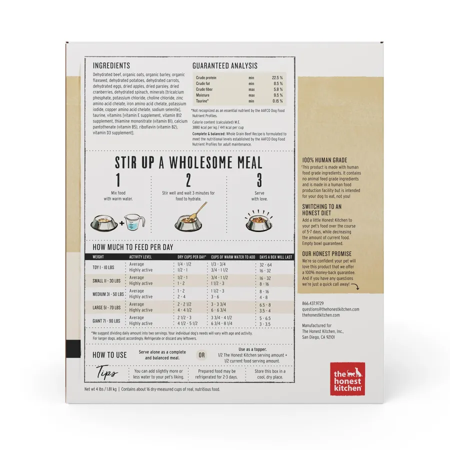 Shop The Honest Kitchen Whole Grain Beef Recipe Dehydrated Dog Food, 4-lb box