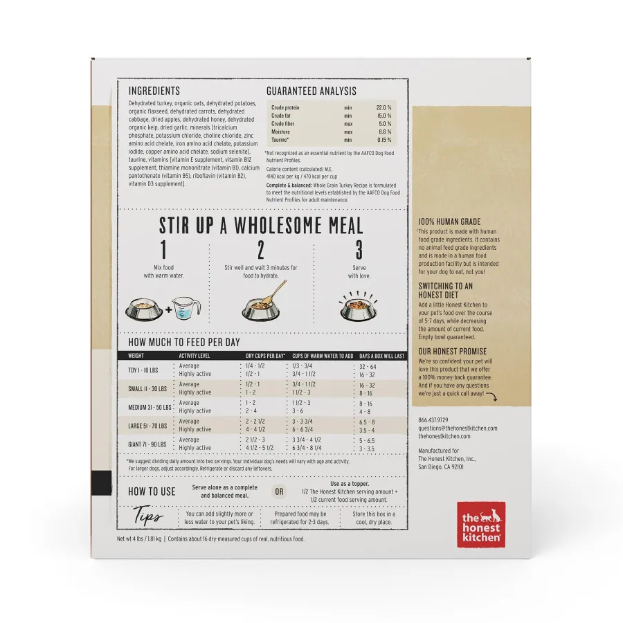Fashion The Honest Kitchen Whole Grain Turkey Recipe Dehydrated Dog Food, 4-lb box