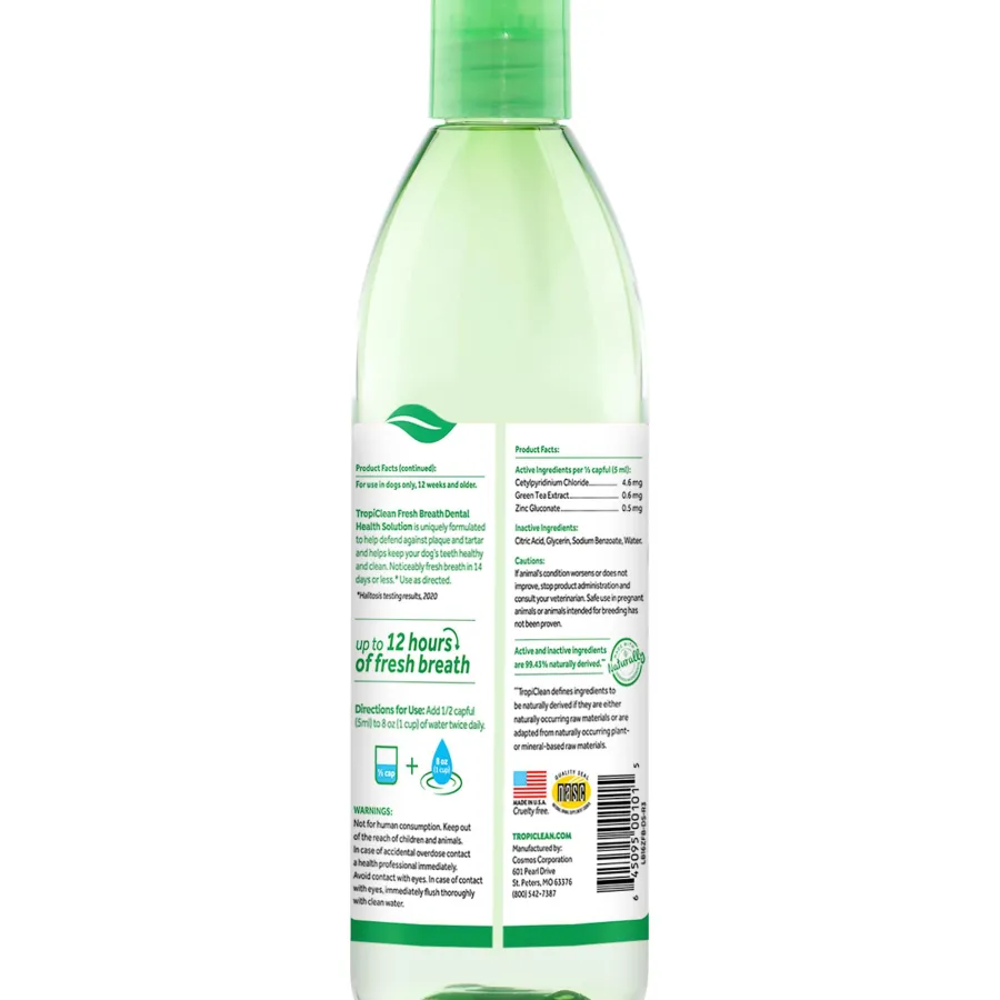 Clearance Tropiclean Fresh Breath Dental Health Solution Water Additive for Dogs, 16-oz