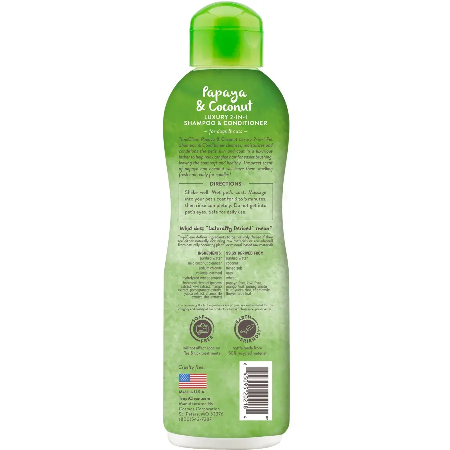 Shop Tropiclean Papaya & Coconut Luxury 2-in-1 Pet Shampoo & Conditioner, 20-oz
