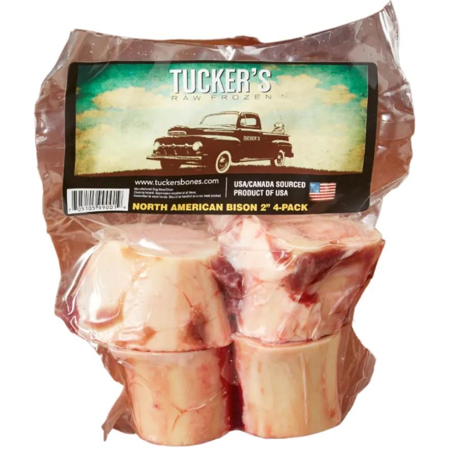 Store Tucker's Raw Frozen Bison Bones Food for Dogs, 2-in, 4-pack