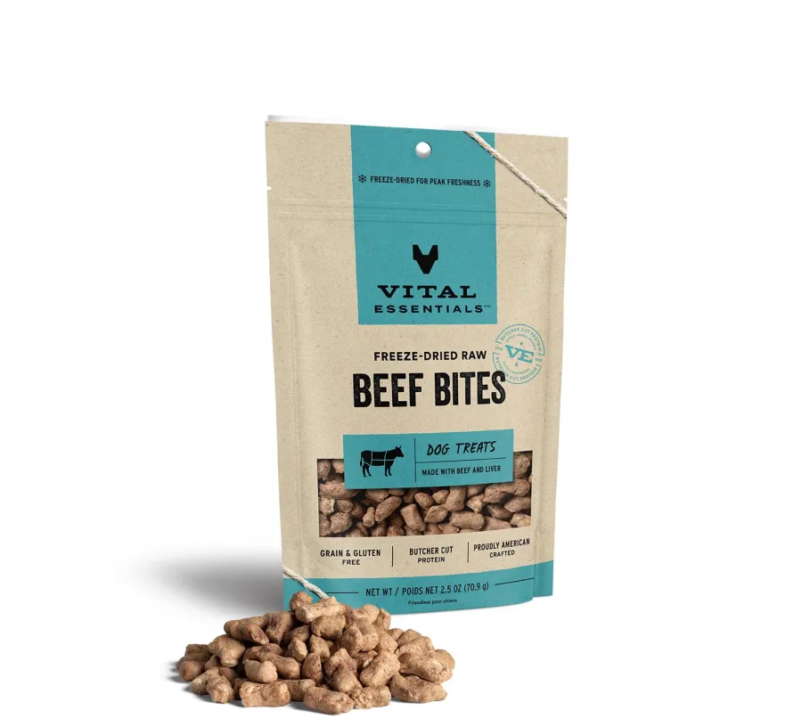 Store Vital Essentials Beef Bites Freeze-Dried Raw Dog Treats, 2.5-oz