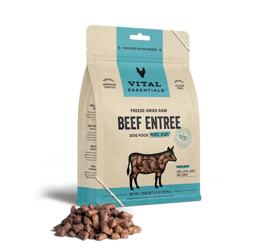 Store Vital Essentials Beef Entree Mini Nibs Freeze-Dried Raw Dog Food, 5.5-oz