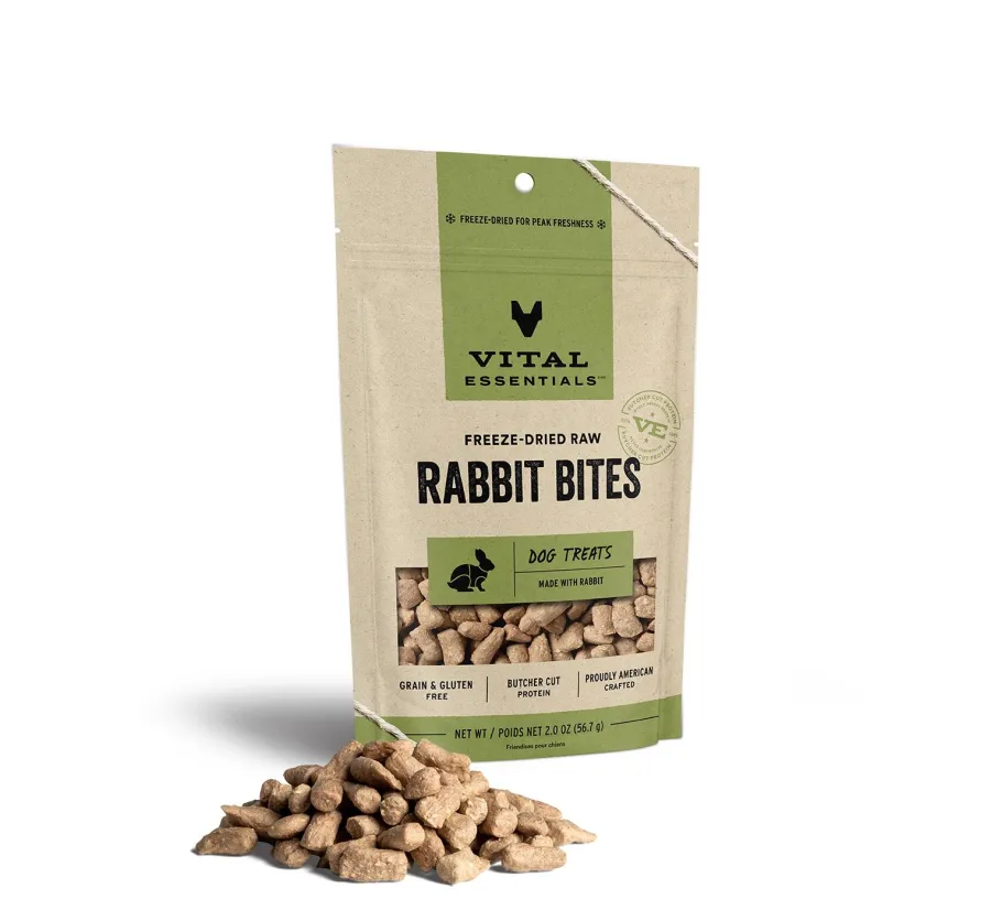 Discount Vital Essentials Rabbit Bites Freeze-Dried Raw Dog Treats, 2-oz