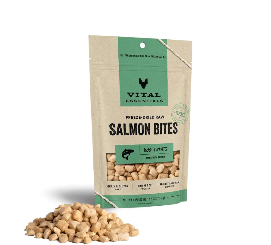 Store Vital Essentials Salmon Bites Freeze-Dried Raw Dog Treats, 2.5-oz