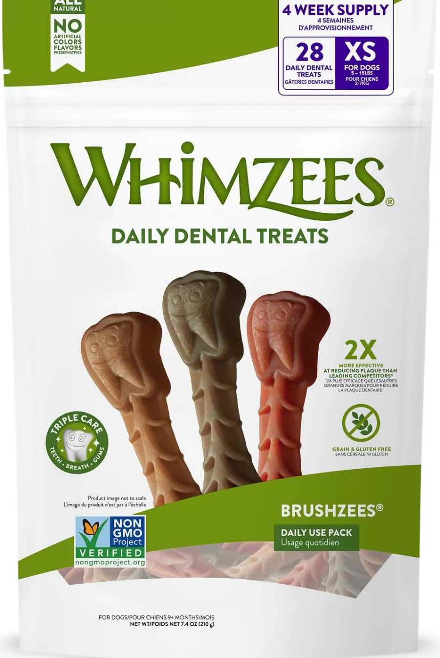 Shop Whimzees Brushzees Dental Dog Treats, X-Small, 28 count *