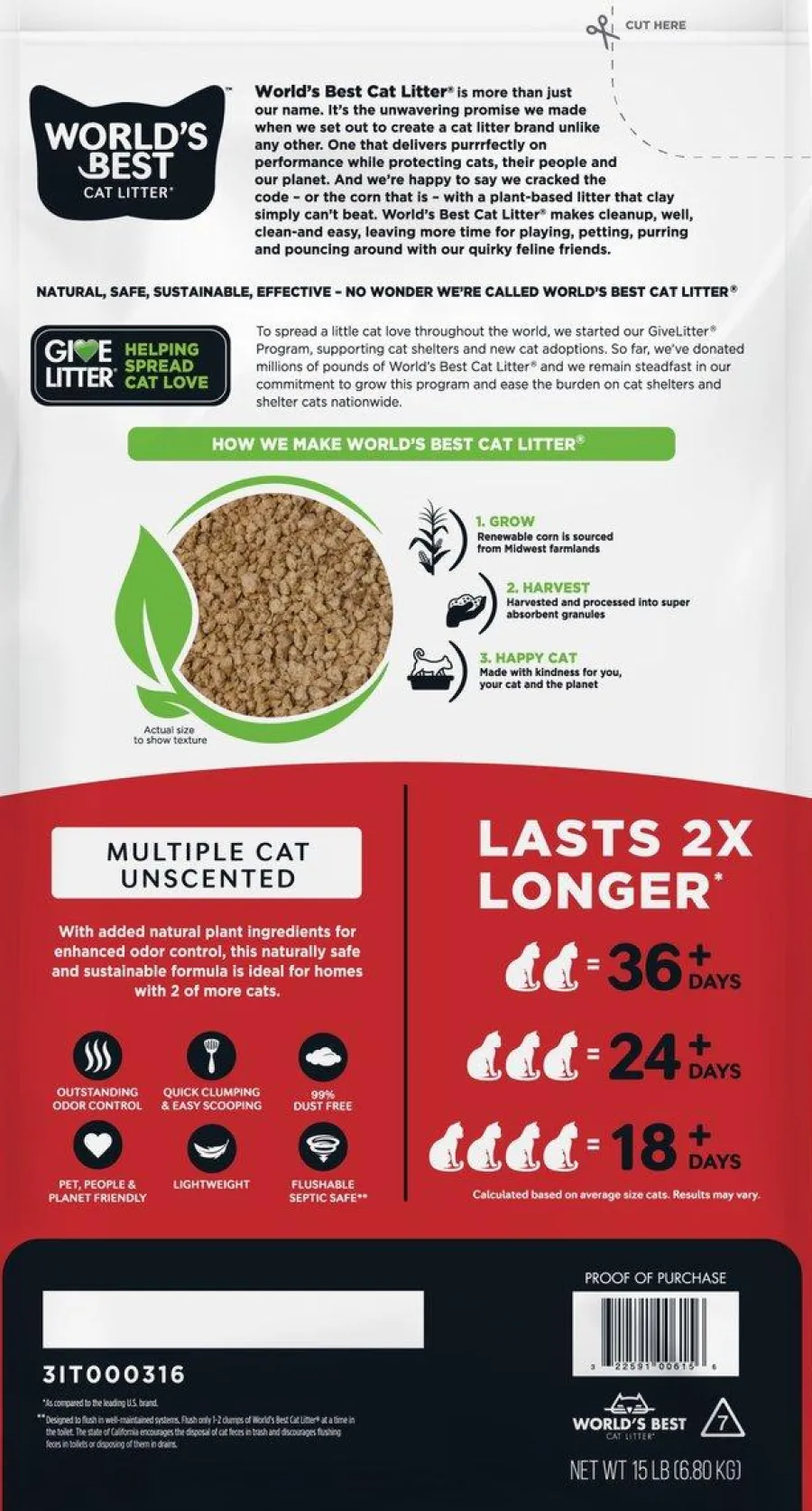 Shop World's Best Multiple Cat Unscented Clumping Cat Litter, 15-lb