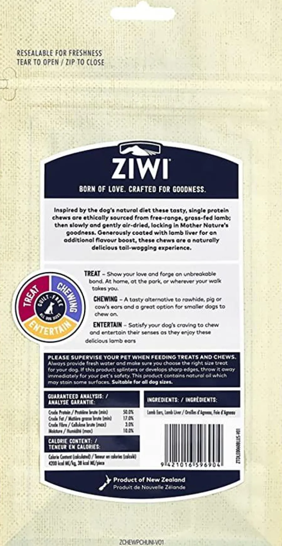Cheap ZIWI Lamb Ears Liver Coated Dog Treats, 2.1-oz | 60-g